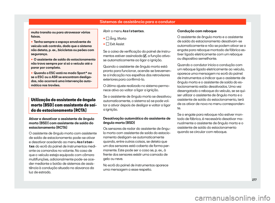 Seat Arona 2019  Manual do proprietário (in Portuguese)  Sistemas de assist