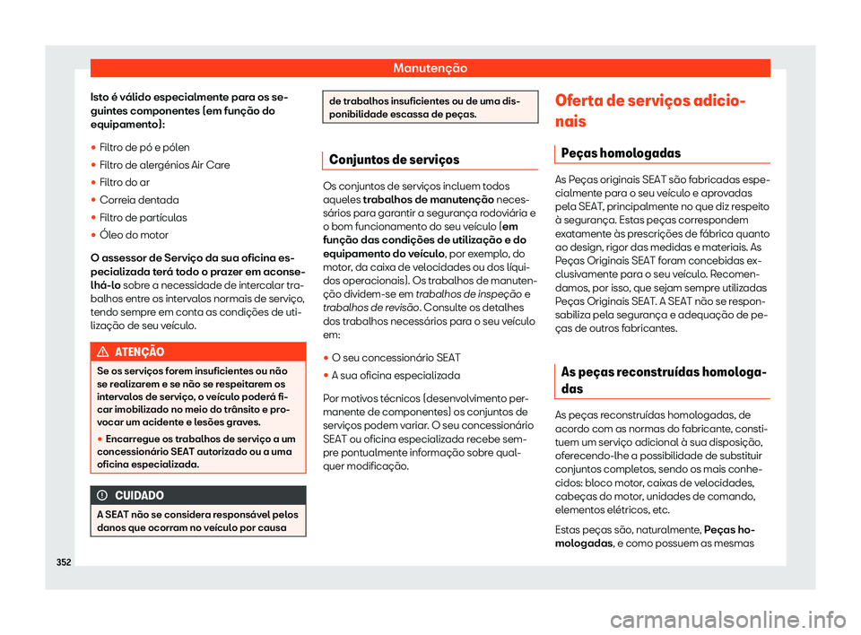 Seat Arona 2019  Manual do proprietário (in Portuguese)  Manuten