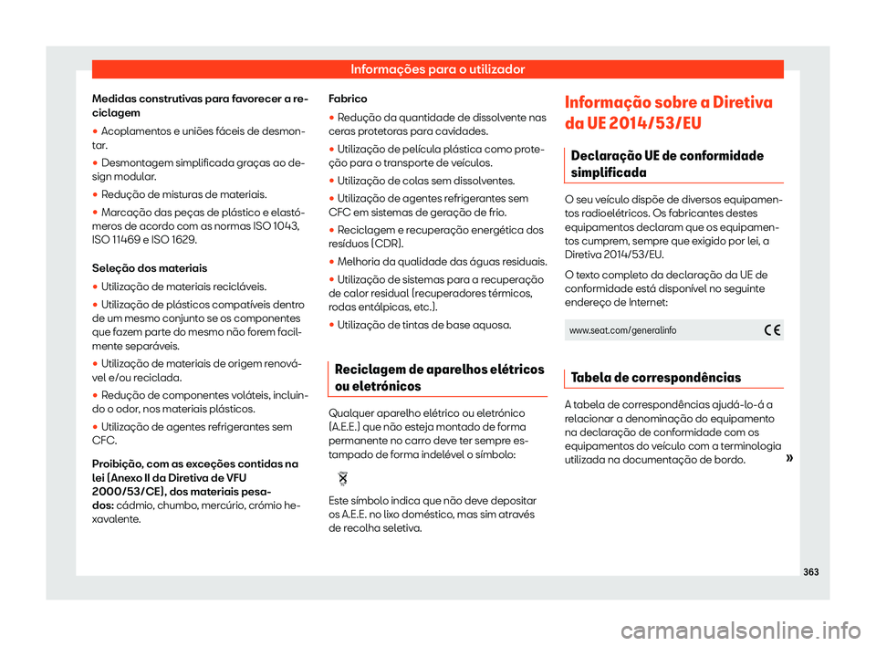 Seat Arona 2019  Manual do proprietário (in Portuguese)  Informa