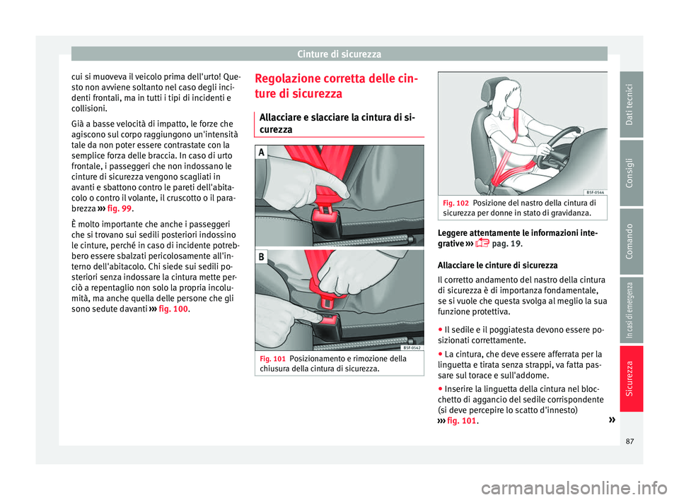 Seat Arona 2018 Manuale del proprietario (in Italian) Cinture di sicurezza
cui si muoveva il veicolo prima dell'urto! Que-
s t
o non avv
iene soltanto nel caso degli inci-
denti frontali, ma in tutti i tipi di incidenti e
collisioni.
Già a basse vel Seat Arona 2018 Manuale del proprietario (in Italian) Cinture di sicurezza
cui si muoveva il veicolo prima dell'urto! Que-
s t
o non avv
iene soltanto nel caso degli inci-
denti frontali, ma in tutti i tipi di incidenti e
collisioni.
Già a basse vel