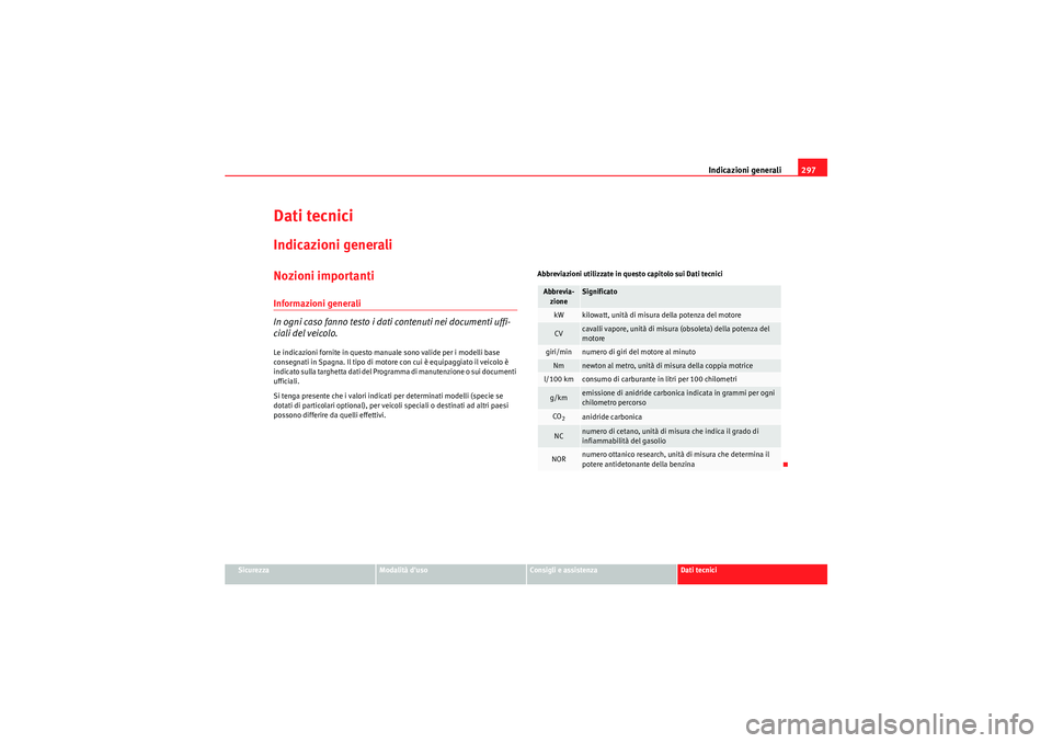 Seat Altea 2011 Manuale del proprietario (in Italian) Indicazioni generali297
Sicurezza
Modalità duso
Consigli e assistenza
Dati tecnici
Dati tecniciIndicazioni generaliNozioni importantiInformazioni generali
In ogni caso fanno testo i dati contenuti n Seat Altea 2011 Manuale del proprietario (in Italian) Indicazioni generali297
Sicurezza
Modalità duso
Consigli e assistenza
Dati tecnici
Dati tecniciIndicazioni generaliNozioni importantiInformazioni generali
In ogni caso fanno testo i dati contenuti n