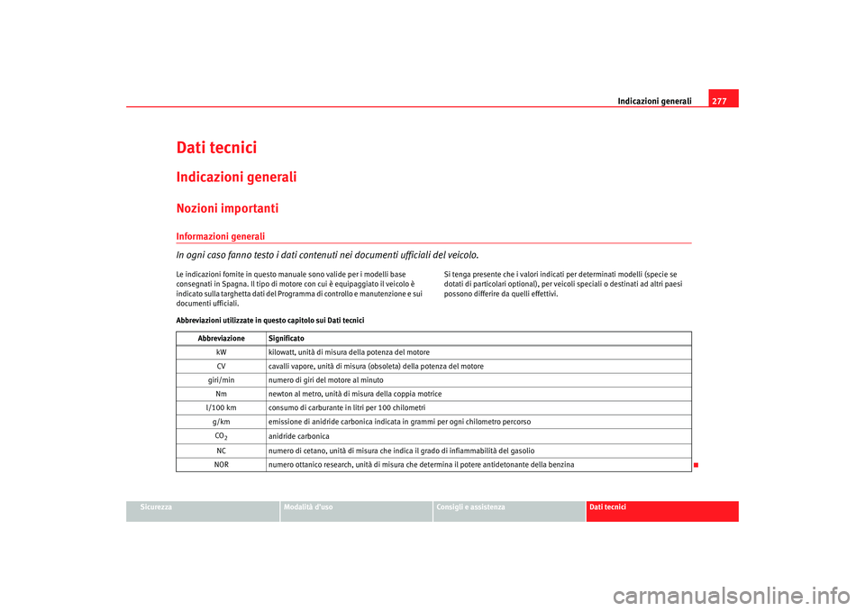 Seat Altea 2007 Manuale del proprietario (in Italian) Indicazioni generali277
Sicurezza
Modalità d’uso
Consigli e assistenza
Dati tecnici
Dati tecniciIndicazioni generaliNozioni importantiInformazioni generali
In ogni caso fanno testo i dati contenuti Seat Altea 2007 Manuale del proprietario (in Italian) Indicazioni generali277
Sicurezza
Modalità d’uso
Consigli e assistenza
Dati tecnici
Dati tecniciIndicazioni generaliNozioni importantiInformazioni generali
In ogni caso fanno testo i dati contenuti