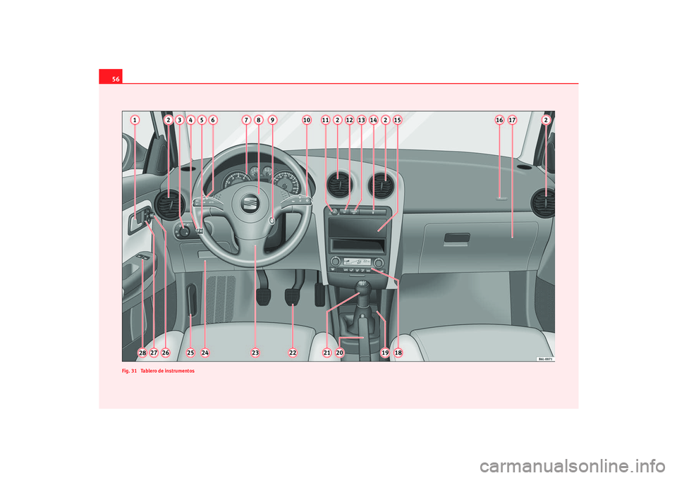Seat Cordoba 2006  Manual del propietario (in Spanish) 56
Fig. 31  Tablero de instrumentosCORDOBA_09_05  Seite 56  Donnerstag, 29. September 2005  12:08 12 