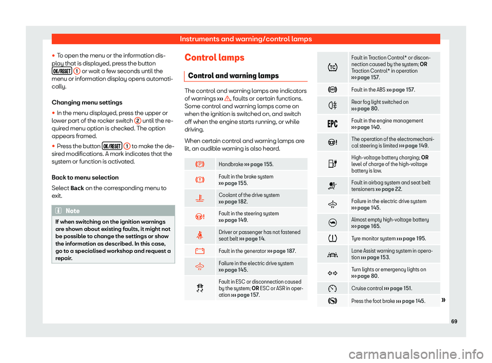 Seat Mii electric 2019  Owners Manual Instruments and warning/control lamps

