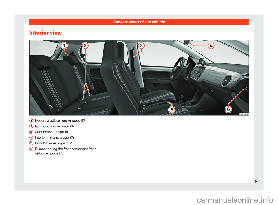 Seat Mii electric 2020  Owners manual General views of the vehicle
Interior view Headrest adjustment 
