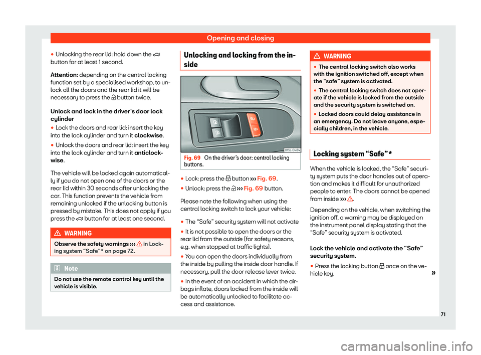 Seat Mii electric 2020  Owners manual Opening and closing
