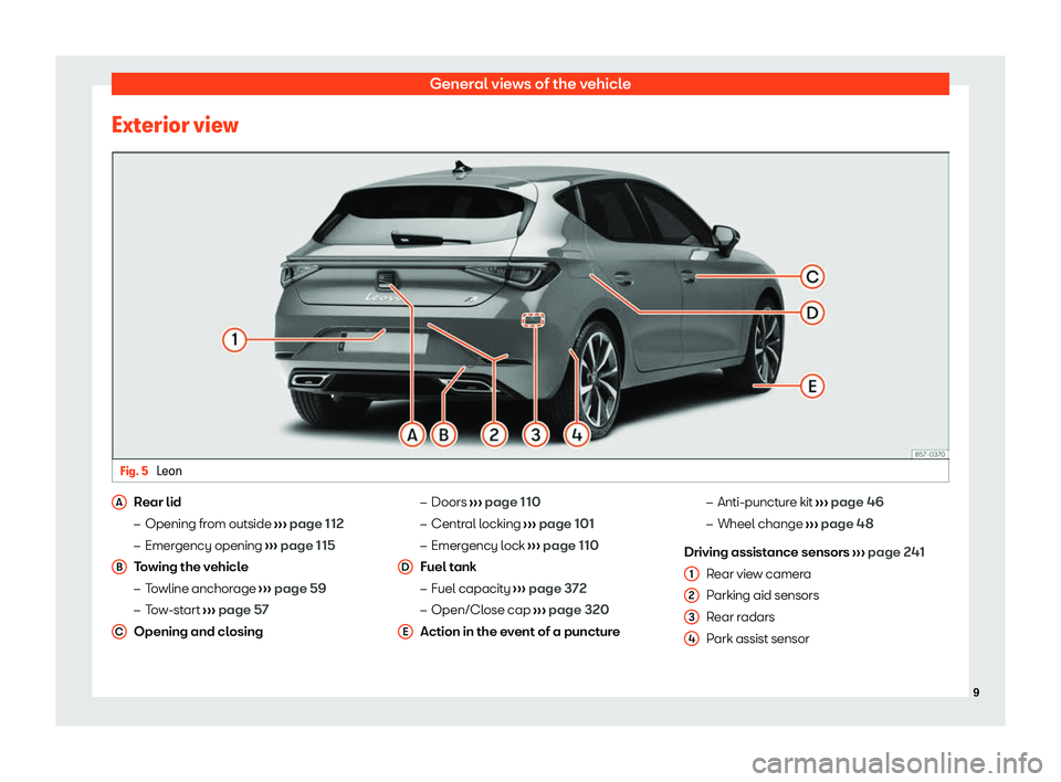 Seat Leon Sportstourer 2020  Owners manual General views of the vehicle
Exterior view Fig. 5 
Leon Rear lid
�