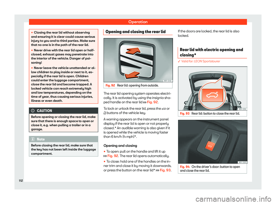 Seat Leon Sportstourer 2020  Owners manual Operation
