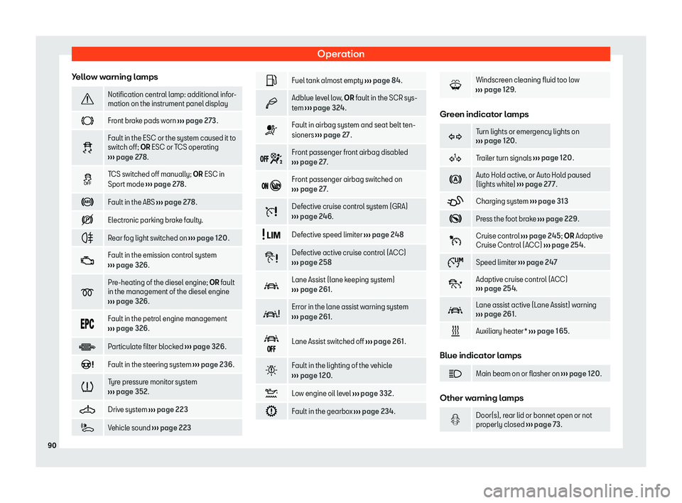 Seat Leon Sportstourer 2020  Owners manual Operation
Yellow warning lamps �