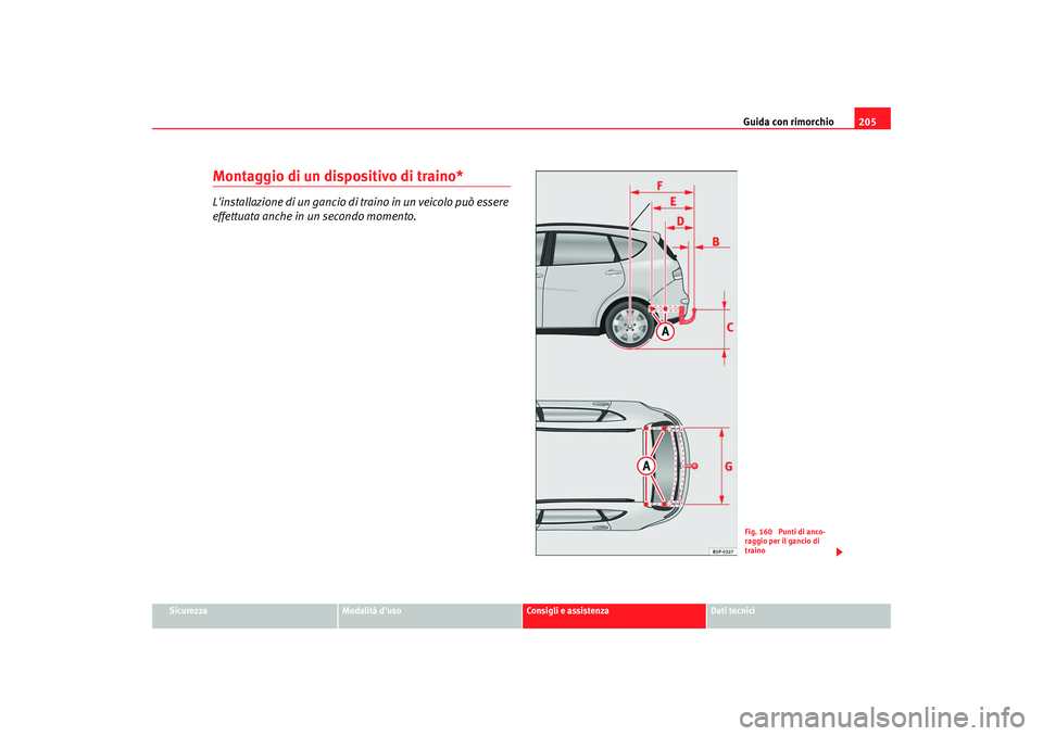 Seat Altea XL 2008  Manuale del proprietario (in Italian) Guida con rimorchio205
Sicurezza
Modalità duso
Consigli e assistenza
Dati tecnici
Montaggio di un dispositivo di traino*Linstallazione di un gancio di traino in un veicolo può essere 
effettuata a