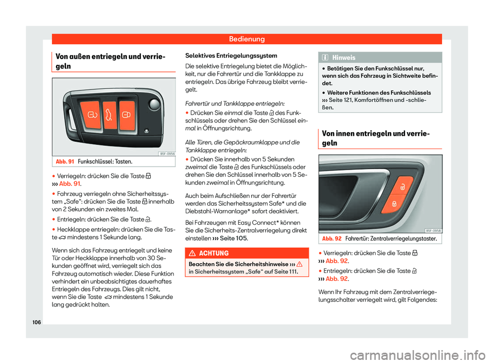 Seat Ateca 2020  Betriebsanleitung (in German) Bedienung
Von au