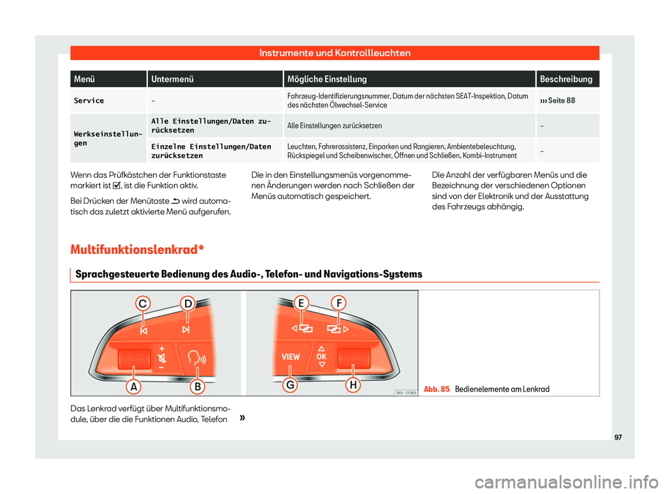 Seat Ateca 2020  Betriebsanleitung (in German) Instrumente und Kontrollleuchten
Men