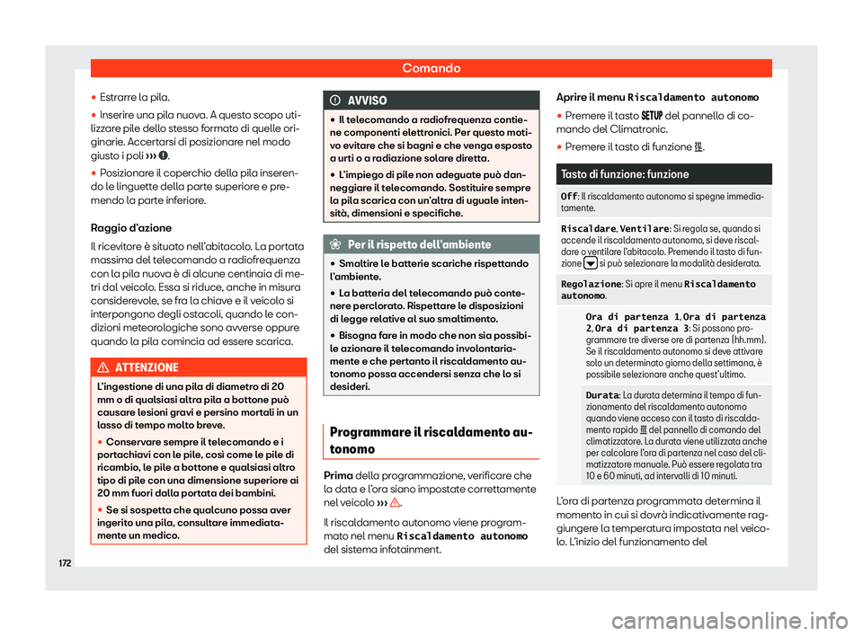Seat Ateca 2020  Manuale del proprietario (in Italian) Comando
