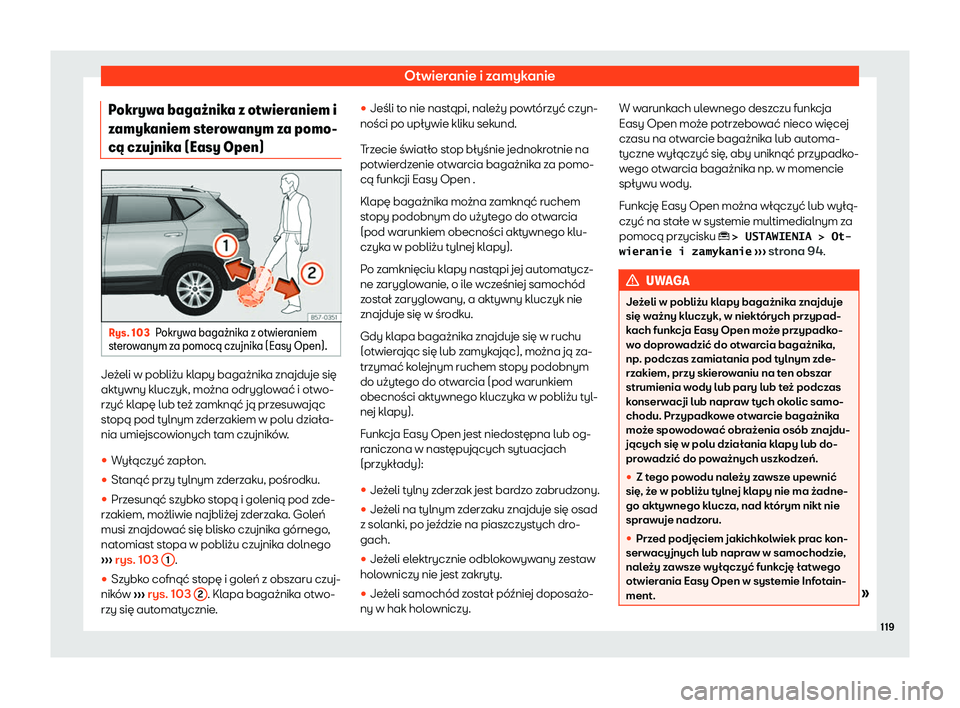 Seat Ateca 2020  Instrukcja Obsługi (in Polish) Otwieranie i zamykanie
Pokrywa baga