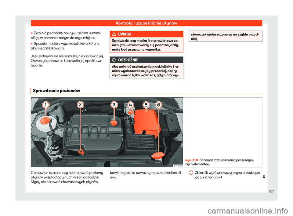 Seat Ateca 2020  Instrukcja Obsługi (in Polish) Kontrola i uzupełnianie płynów
