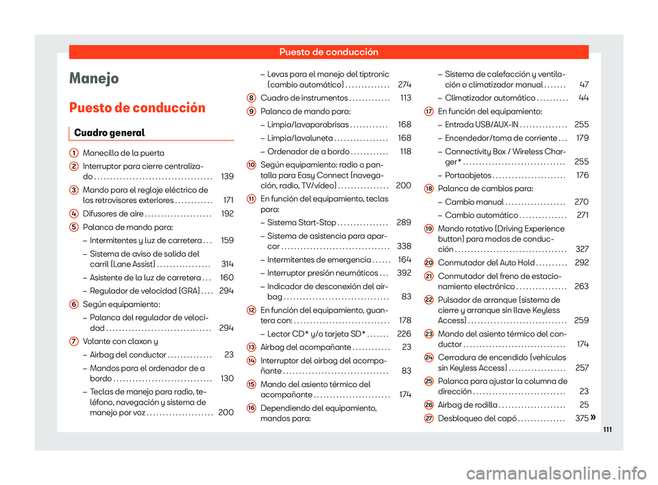 Seat Ateca 2019  Manual del propietario (in Spanish) Puesto de conducci