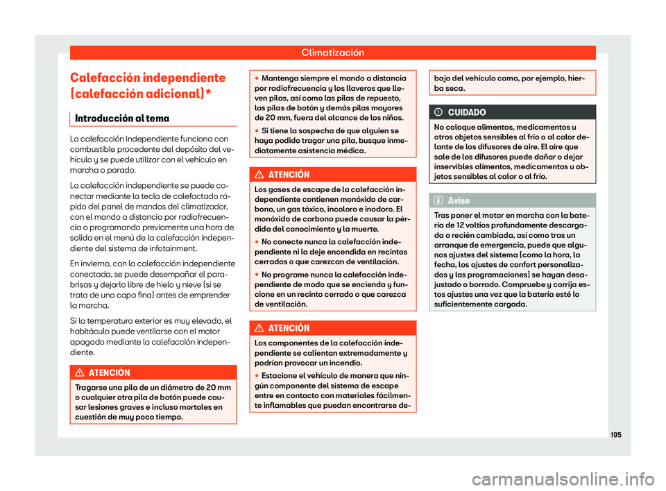 Seat Ateca 2019  Manual del propietario (in Spanish) Climatizaci