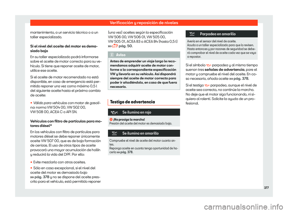 Seat Ateca 2019  Manual del propietario (in Spanish) Verificaci