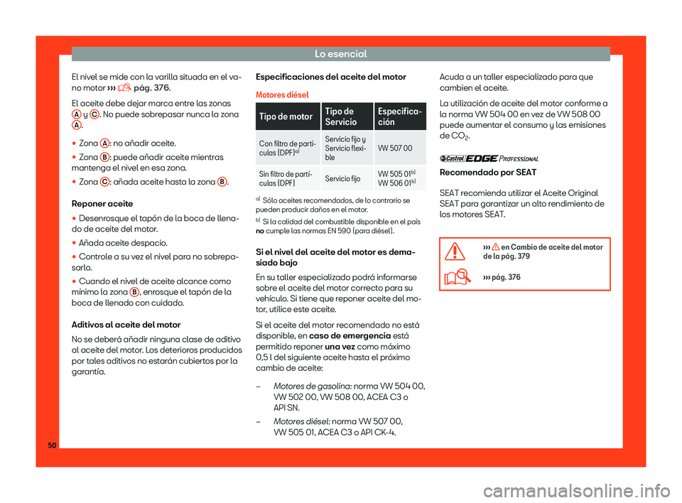 Seat Ateca 2019  Manual del propietario (in Spanish) Lo esencial
El nivel se mide con la varilla situada en el va-
no mot or 
