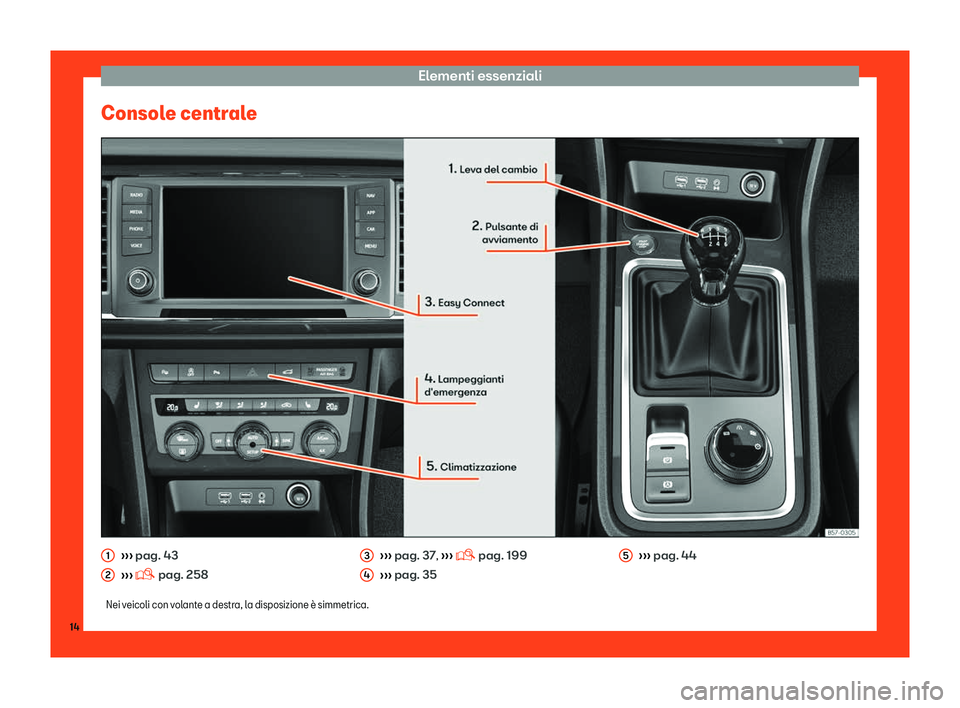 Seat Ateca 2019  Manuale del proprietario (in Italian) Elementi essenziali
Console centrale 