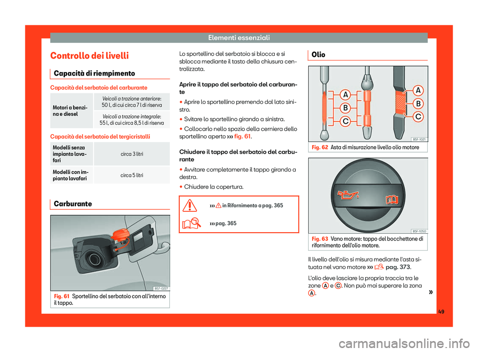 Seat Ateca 2019  Manuale del proprietario (in Italian) Elementi essenziali
Controllo dei livelli Capacit 