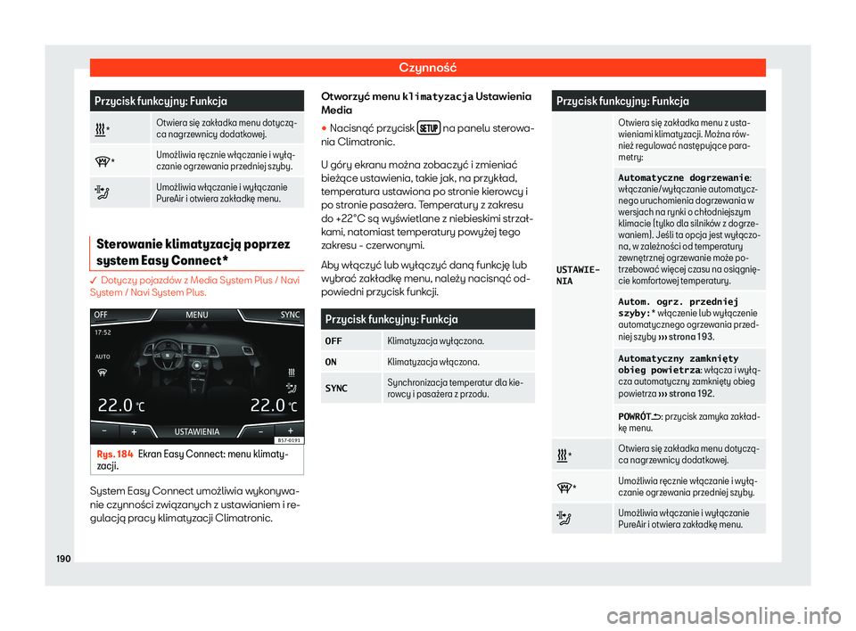 Seat Ateca 2019  Instrukcja Obsługi (in Polish) Czynno