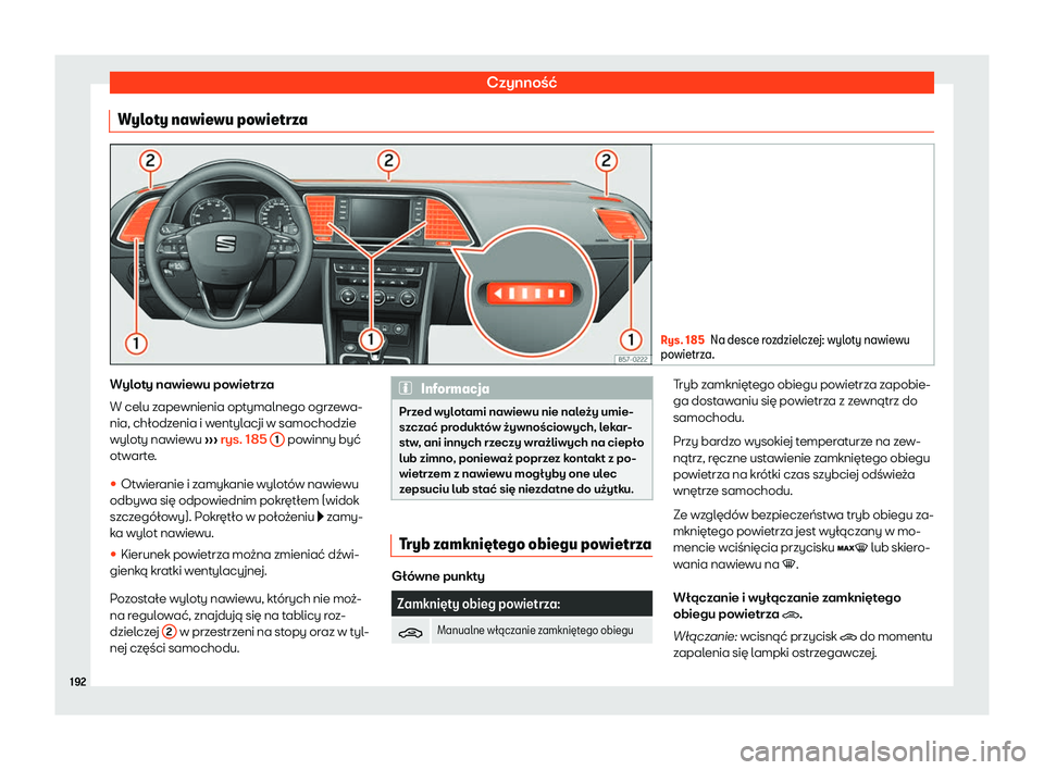 Seat Ateca 2019  Instrukcja Obsługi (in Polish) Czynno