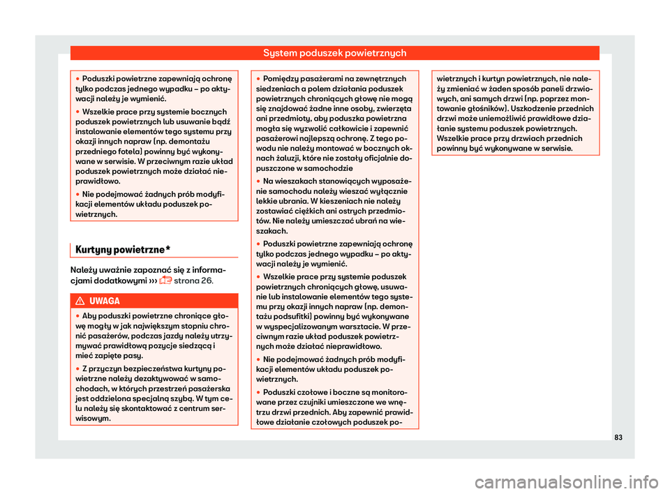 Seat Ateca 2019  Instrukcja Obsługi (in Polish) System poduszek powietrznych
