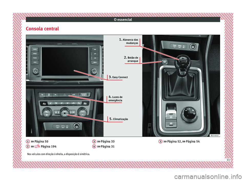Seat Ateca 2018  Manual do proprietário (in Portuguese)  O essencial
Consola central ››› 
Págin a 50
› ›
›  Página 194
1 2 ››› 
Págin a 33
› ›
› Página 31
3 4 ››› 
Págin a 52, 
›
› › Página 54
5
Nos veículos com