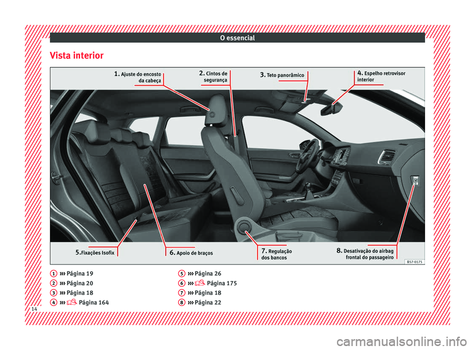 Seat Ateca 2018  Manual do proprietário (in Portuguese)  O essencial
Vista interior ››› 
Págin a 19
› ›
› Página 20
›››  Página 18
›››   Página 164
1 2
3
4 ››› 
Págin a 26
› ›
›  Página 175
›››  Página 