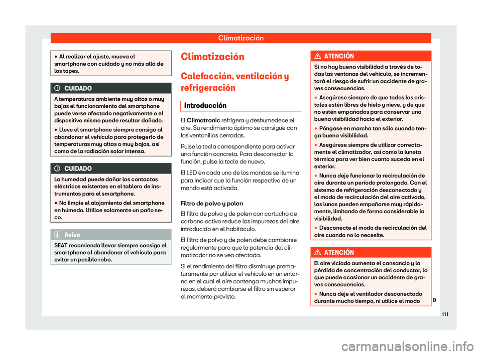 Seat Mii electric 2020  Manual de instrucciones (in Spanish) Climatizaci