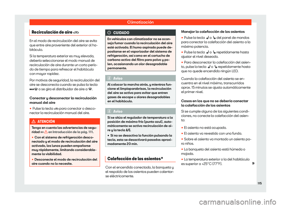Seat Mii electric 2020  Manual de instrucciones (in Spanish) Climatizaci