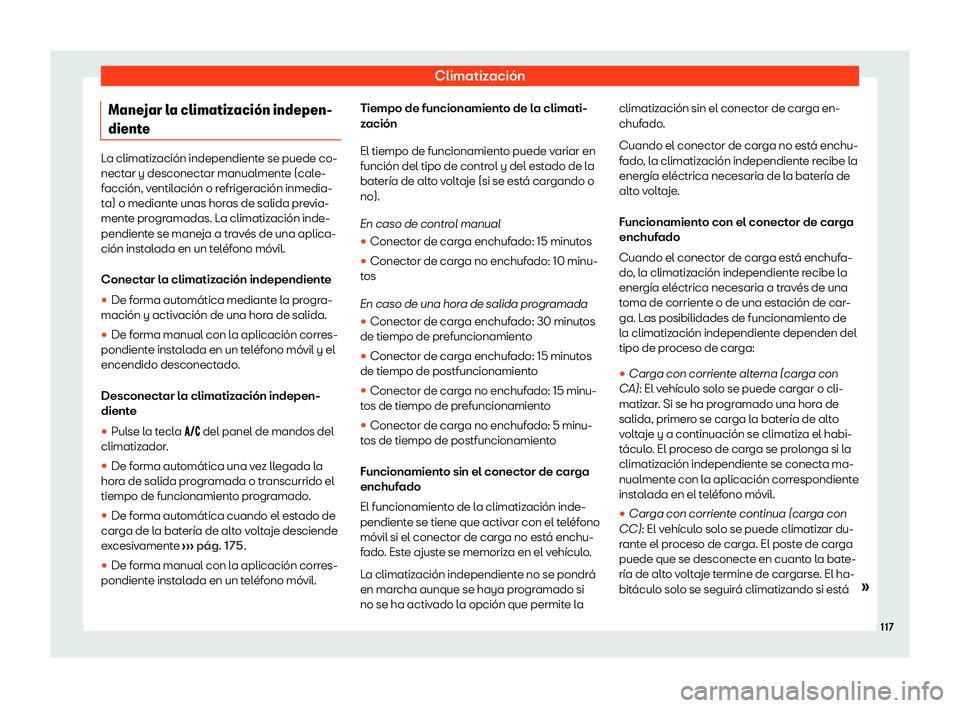Seat Mii electric 2020  Manual de instrucciones (in Spanish) Climatizaci