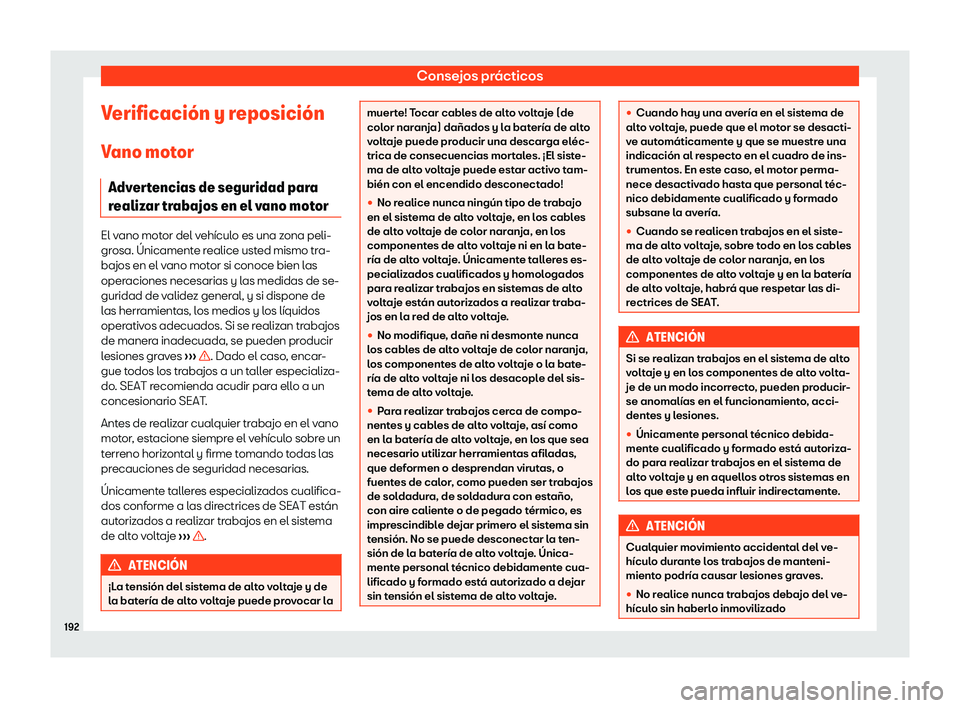 Seat Mii electric 2020  Manual de instrucciones (in Spanish) Consejos pr