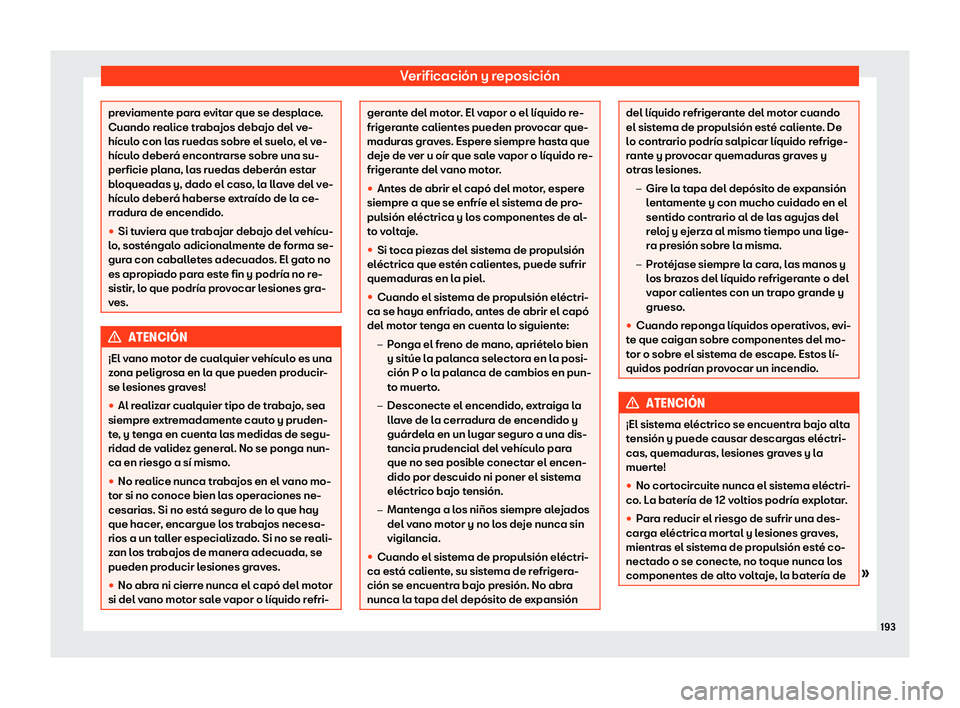 Seat Mii electric 2020  Manual de instrucciones (in Spanish) Verificaci