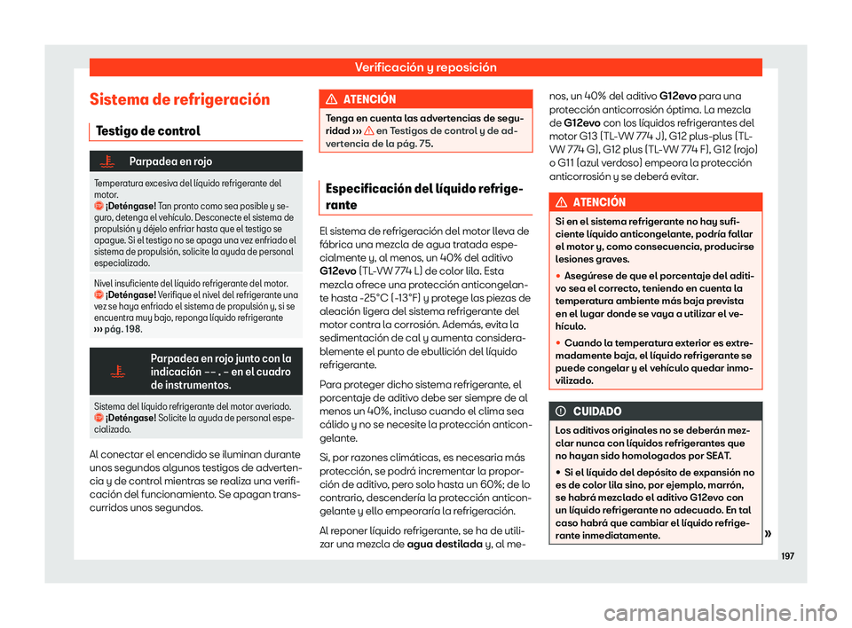 Seat Mii electric 2020  Manual de instrucciones (in Spanish) Verificaci