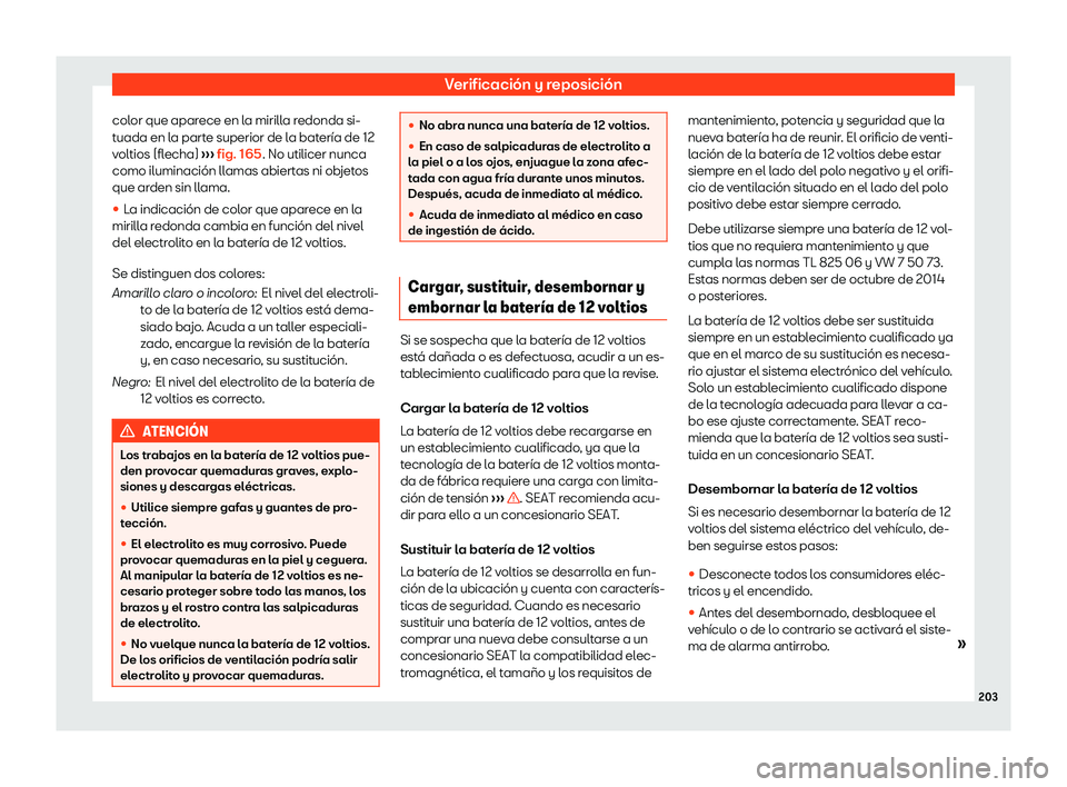Seat Mii electric 2020  Manual de instrucciones (in Spanish) Verificaci