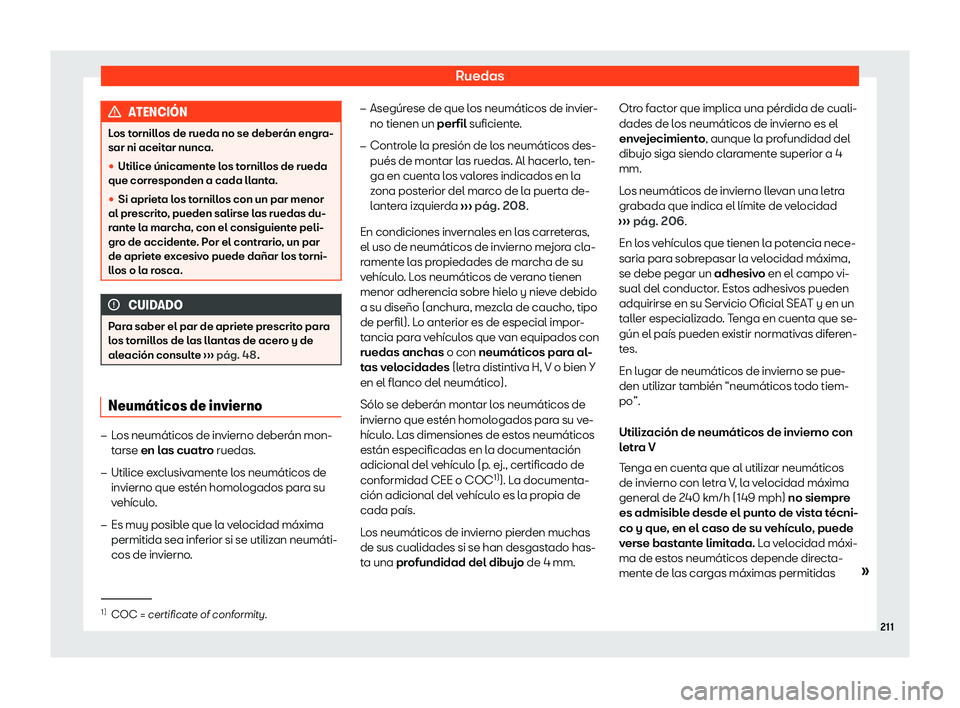 Seat Mii electric 2020  Manual de instrucciones (in Spanish) Ruedas
ATENCI