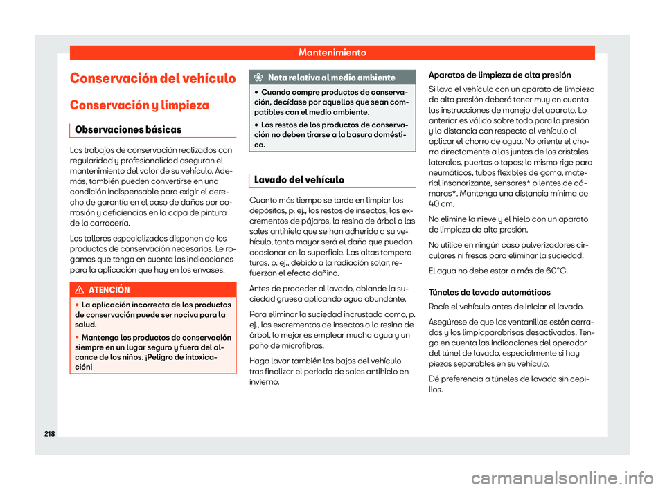 Seat Mii electric 2020  Manual de instrucciones (in Spanish) Mantenimiento
Conservaci