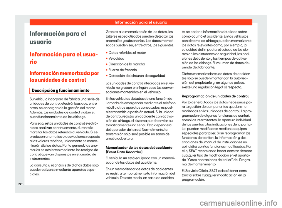 Seat Mii electric 2020  Manual de instrucciones (in Spanish) Informaci