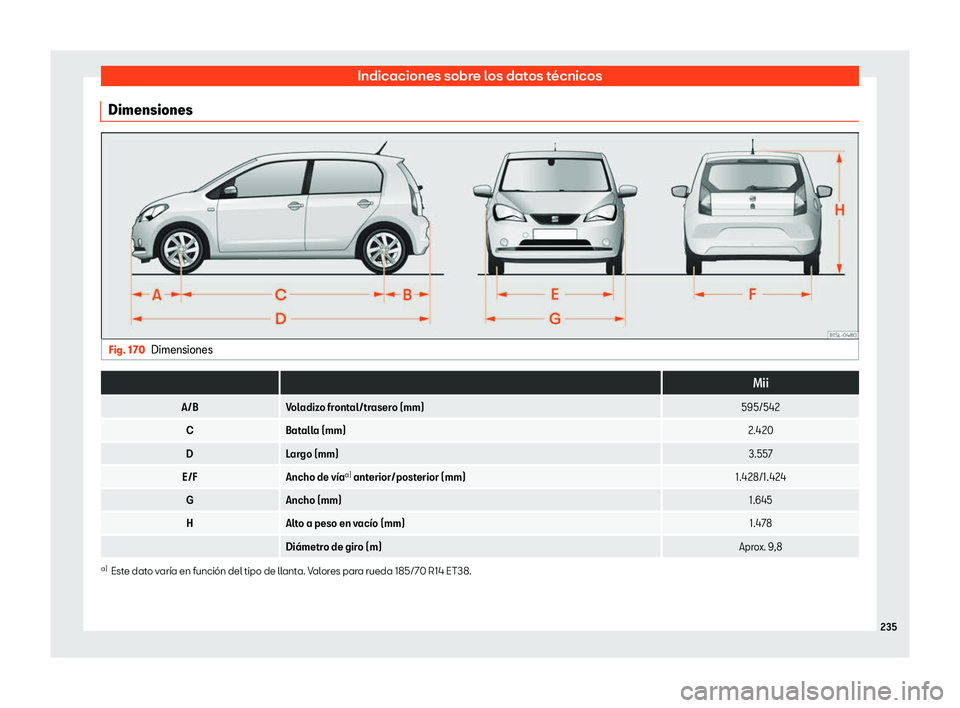 Seat Mii electric 2020  Manual de instrucciones (in Spanish) Indicaciones sobre los datos t