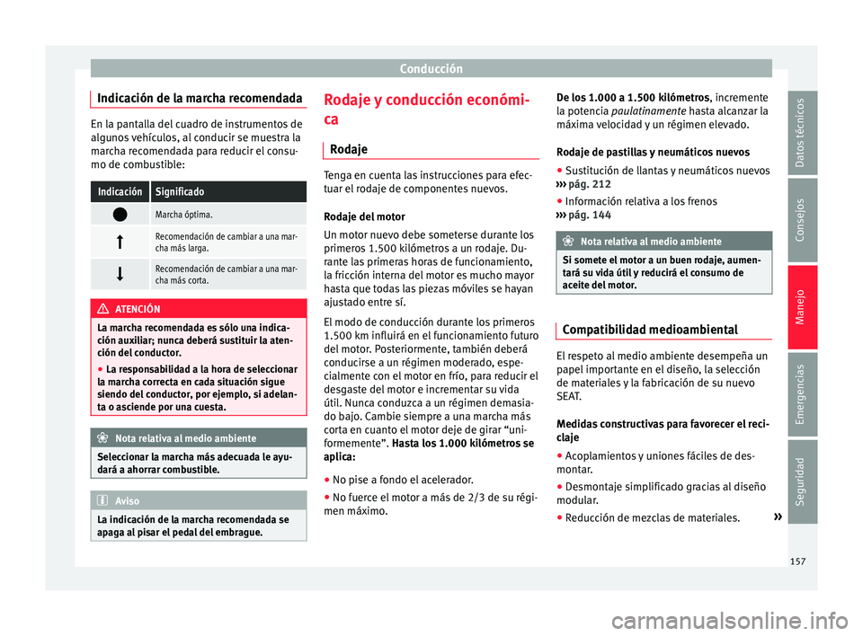 Seat Mii electric 2016 Manual de instrucciones (in Spanish) Conducción
Indicación de la marcha recomendada En la pantalla del cuadro de instrumentos de
algu
no
s vehículos, al conducir se muestra la
marcha recomendada para reducir el consu-
mo de combustibl Seat Mii electric 2016 Manual de instrucciones (in Spanish) Conducción
Indicación de la marcha recomendada En la pantalla del cuadro de instrumentos de
algu
no
s vehículos, al conducir se muestra la
marcha recomendada para reducir el consu-
mo de combustibl