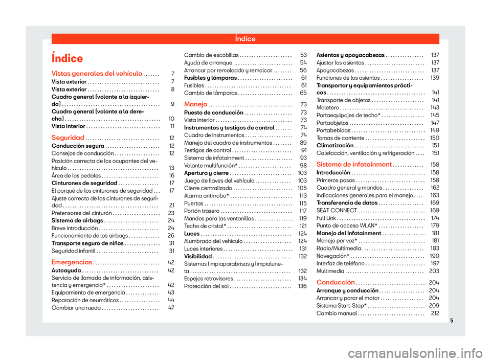 Seat Ibiza 2020  Manual de instrucciones (in Spanish) Índice
