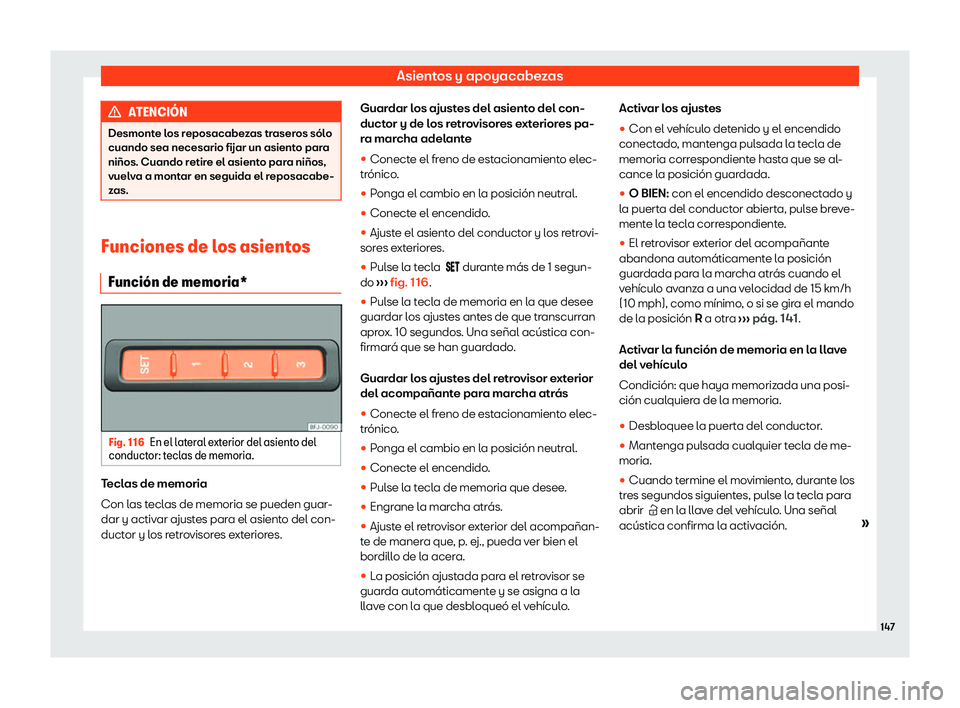 Seat Leon 2020  Manual de instrucciones (in Spanish) Asientos y apoyacabezas
ATENCI