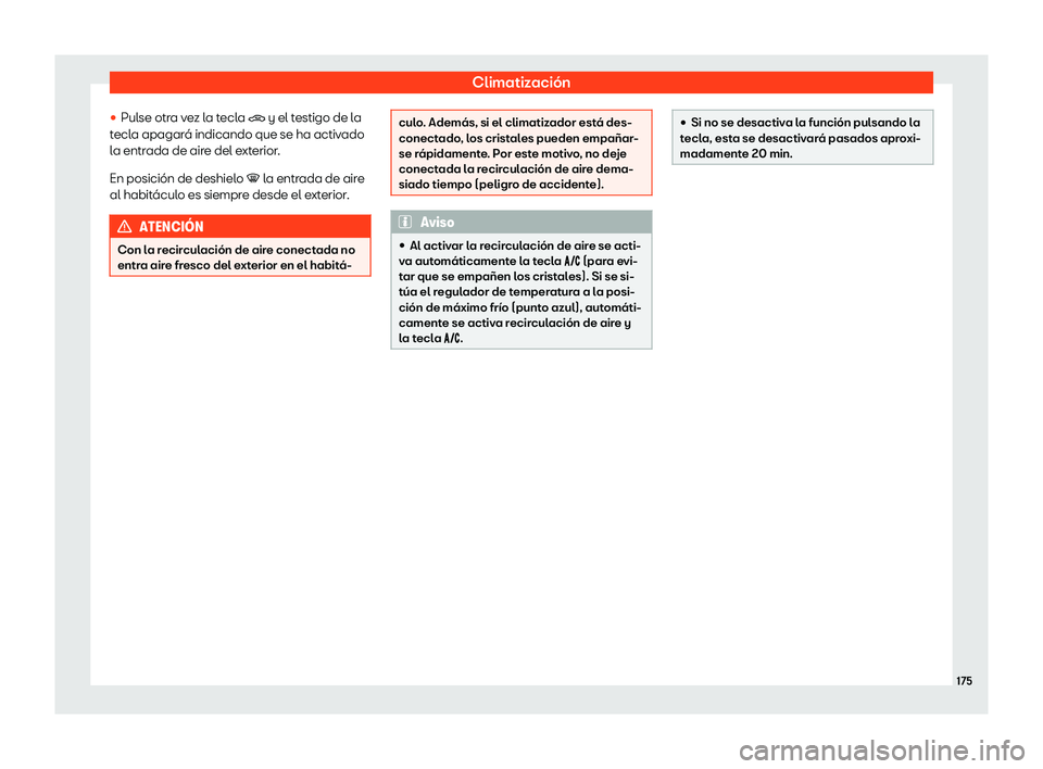 Seat Arona 2018  Manual de instrucciones (in Spanish) Climatizaci
