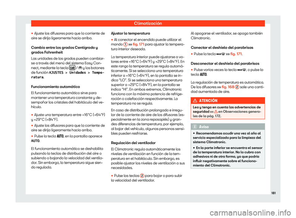 Seat Arona 2018  Manual de instrucciones (in Spanish) Climatizaci