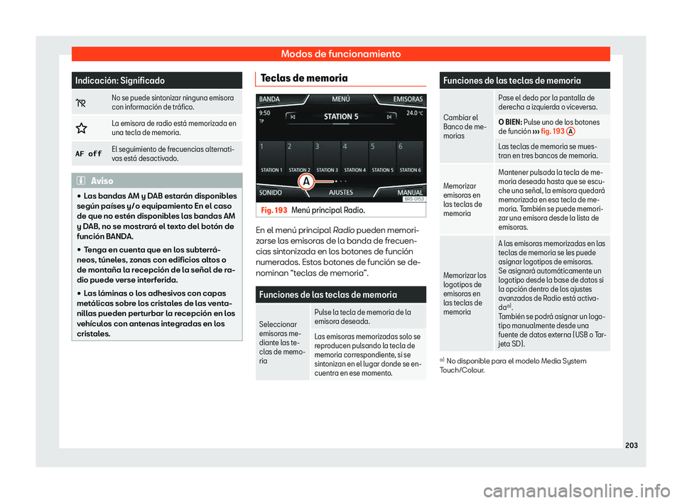 Seat Arona 2018  Manual de instrucciones (in Spanish) Modos de funcionamiento
Indicaci