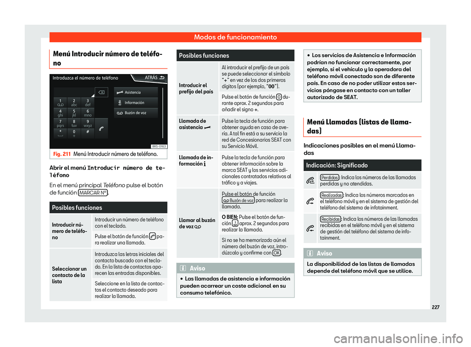 Seat Arona 2018  Manual de instrucciones (in Spanish) Modos de funcionamiento
Men