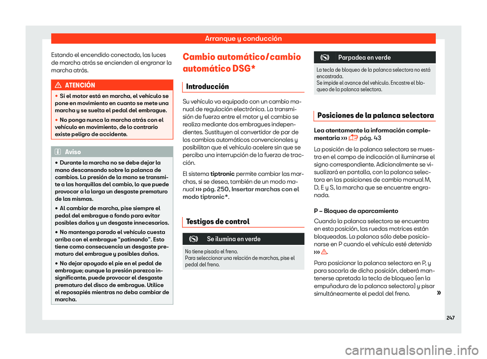 Seat Arona 2018  Manual de instrucciones (in Spanish) Arranque y conducci
