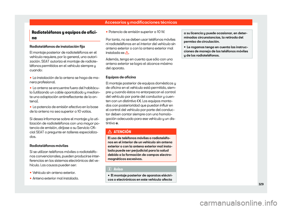 Seat Arona 2018  Manual de instrucciones (in Spanish) Accesorios y modificaciones t